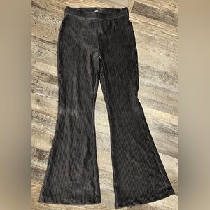 Aerie Pants Ribbed Velour Flare Gray  Pull On Mid Rise Stretch Womens -Medium